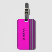 Grau Fuchsia Elegante Streifen Name Gepäckanhänger (Vorderseite Vertikal)