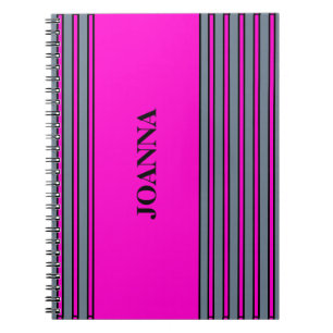 Grau Fuchsia Elegante Streifen Name Notizblock