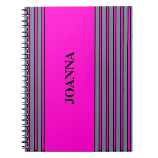 Grau Fuchsia Elegante Streifen Name Notizblock (Vorderseite)