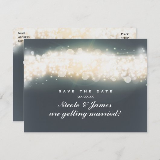 Grau-Funkeln-Lichtblast Save the Date Postkarte (Vorne/Hinten)