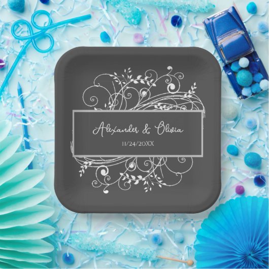 Grau Geblüht Polterabend Paper Teller (Party)