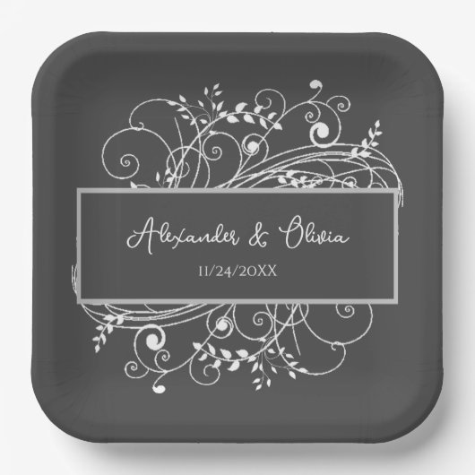 Grau Geblüht Polterabend Paper Teller (Vorderseite)