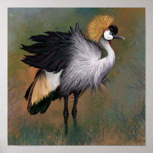 Grau gekrönter Kranich-Vogelposter-Malerei Poster