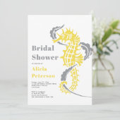 Grau-gelbes Seepferd Brautparty Einladung (Stehend Vorderseite)