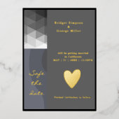 grau geometrische Hochzeitssafe das Datum Gold Folieneinladung (Vorderseite)