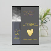 grau geometrische Hochzeitssafe das Datum Gold Folieneinladung (Stehend vorne)