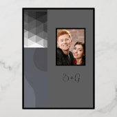 grau geometrische Hochzeitssafe das Datum Gold Folieneinladung (Rückseite)