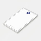 Grau-Gerahmtes Round Navy 1I Monogramm Post-it Klebezettel (angewinkelt)