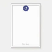 Grau-Gerahmtes Round Navy 1I Monogramm Post-it Klebezettel (Vorderseite)