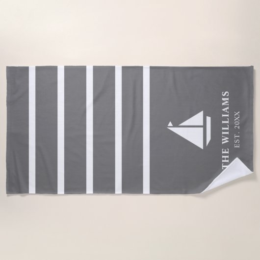 Grau gestrichener Text für nautisches Boot Strandtuch (Vorderseite)