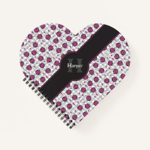 Grau Gingham Hot Pink Marienkäfer Herz Notizbuch