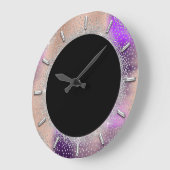 Grau Glitzer Silver Grau Schwarze Rose Lila Violet Große Wanduhr (Winkel)