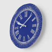Grau Glitzer Silver Roman Number Indigo Blue Große Wanduhr (Winkel)
