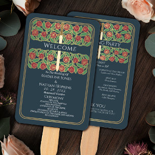 Grau Gold Blumen Schwert Königliche Hochzeitsprogr Fächer
