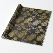 Grau Gold Floral Black Hütte Damask Graphit Geschenkpapier (Ungerollt)