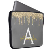 Grau-Gold-Glitzer-Sparkle-Monogramm Laptopschutzhülle (Vorne Rechts)