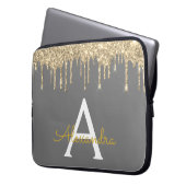 Grau-Gold-Glitzer-Sparkle-Monogramm Laptopschutzhülle (Vorderseite Links)
