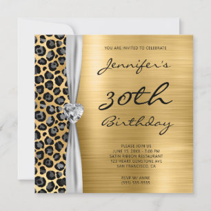 Grau Gold Leopard Folie Gem Ribbon 30. Geburtstag Einladung