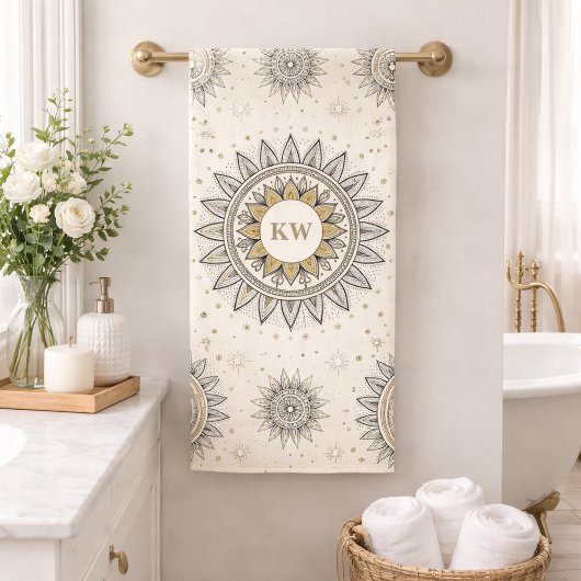 Grau Gold Mandala Muster Monogramm Badhandtuch Set