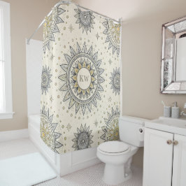 Grau Gold Mandala Muster Monogramm Duschvorhang