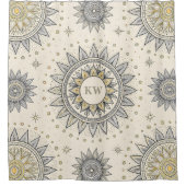 Grau Gold Mandala Muster Monogramm Duschvorhang (Vorderseite)