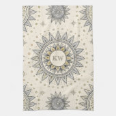 Grau Gold Mandala Muster Monogramm Geschirrtuch (Vertikal)