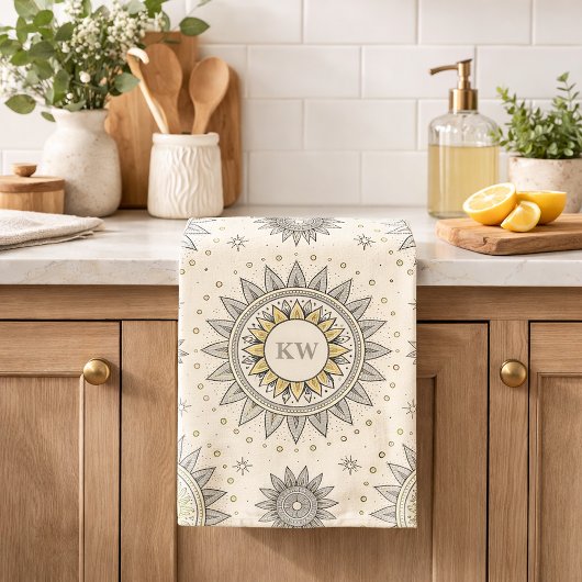 Grau Gold Mandala Muster Monogramm Geschirrtuch