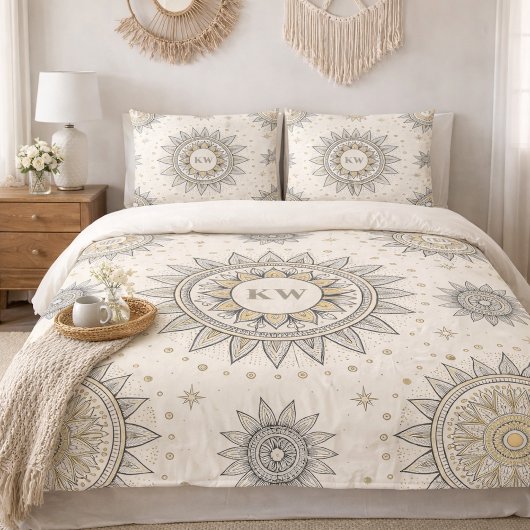 Grau Gold Mandala Muster Monogramm Kissenbezug