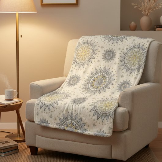 Grau Gold Mandala Muster Sherpadecke