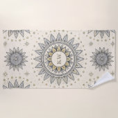 Grau Gold Mandala-Muster Strandtuch (Vorderseite)