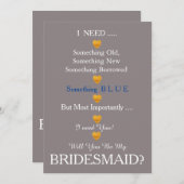 Grau & Gold mit Herz werden Sie meine Bridesmädche Einladung (Vorne/Hinten)