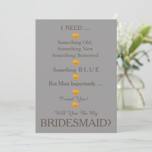 Grau & Gold mit Herz wirst du meine Bridesmädchen Einladung