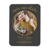 Grau & Gold Modernes Round Foto Save the Date Magnet (Vertikal)
