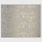 Grau Gold Papyrus Antique Ägyptischer Floral Lotus Geschenkpapier (Flach)