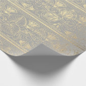Grau Gold Papyrus Antique Ägyptischer Floral Lotus Geschenkpapier (Ecke)