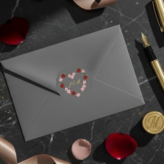 Grau Gold Rose Herz Hochzeit Aufkleber