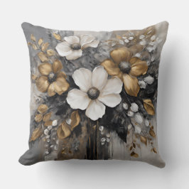 Grau-Gold-Schwarz-weiße Blume Kissen