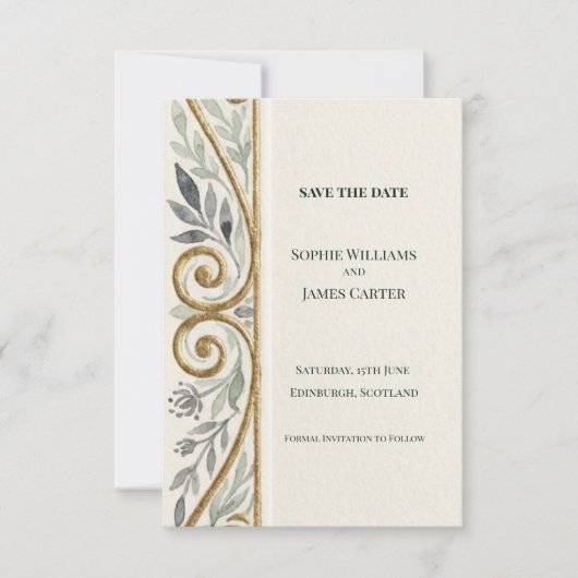 Grau Gold Scroll Save-The-Date-Karte Save The Date (Vorderseite)