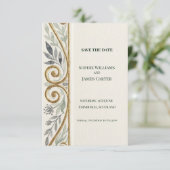 Grau Gold Scroll Save-The-Date-Karte Save The Date (Stehend Vorderseite)