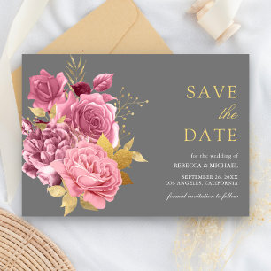 Grau Gold Staubig Mauve Rosa Blumenhochzeit Save The Date