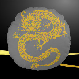 Grau, Gold und Schwarz, chinesischer Drache Zodiac Rundes Kissen