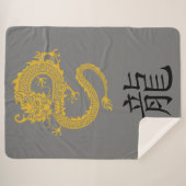 Grau, Gold und Schwarz, chinesischer Drache Zodiac Sherpadecke (Vorderseite (Horizontal))