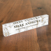Grau & Gold Veining aus weißem Marmor Namensplakette (Seite)