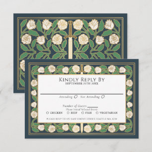 Grau Gold Weiße Floral Schwert Königliche Hochzeit RSVP Karte