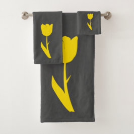 Grau Golden Yellow Tulip Dark Gray Big Floral Nied Badhandtuch Set