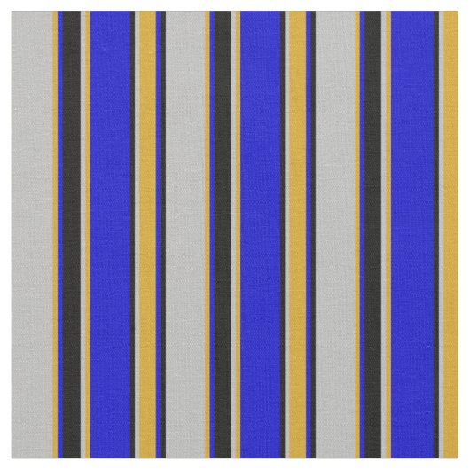 Grau, Goldenrod, Blau und Schwarz-Lined-Muster Stoff (Nahaufnahme)