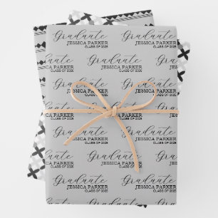 Grau Grad Name Script Modern Geschenkpapier Set
