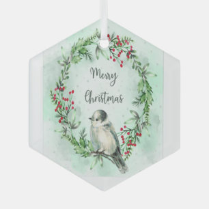Grau graue Jay Bird Watercolor Weihnachten Ornament Aus Glas