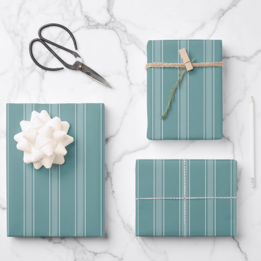 Grau Grün & Hellgrau Grün Streifen Geschenkpapier Set (Vorderseite)