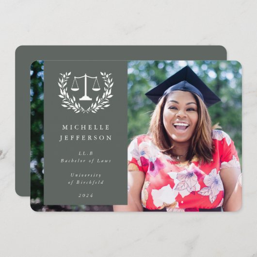 Grau-Grün- und Weißrechtsskala Laurel Wreath Foto Ankündigung (Vorne/Hinten)